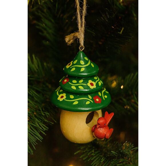 World Market Handcrafted Turned Wood Folk Birdhouse Ornament Christmas Holiday - Picture 10 of 10